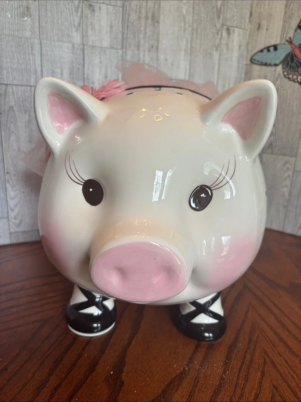 Mud Pie Perfectly Princess Pink & White Ceramic Piggy Bank